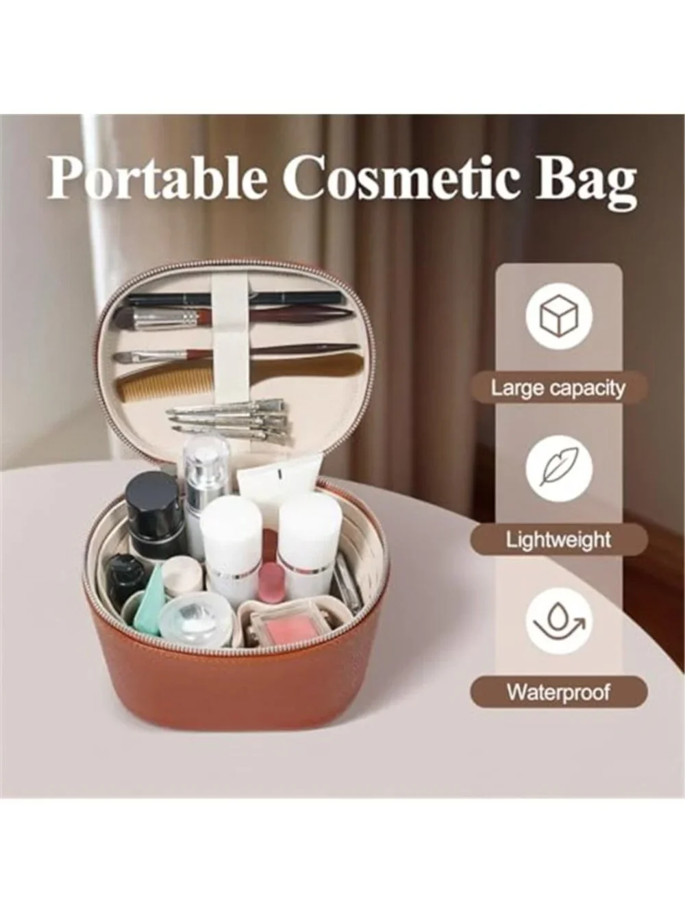 Burgundy Makeup Bag Travel Cosmetic Case Compartments Handle Toiletry Bag Women